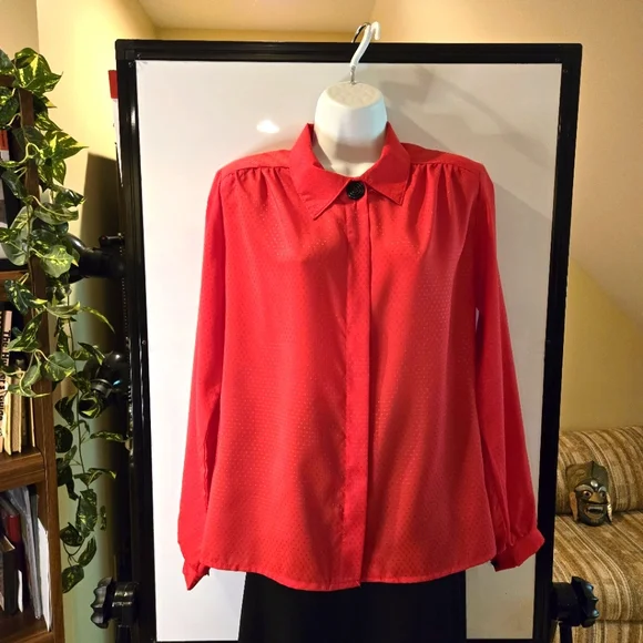 Red Long Sleeve Blouse by Cape Cod, Subtle Design, Size Medium - Picture 4 of 9